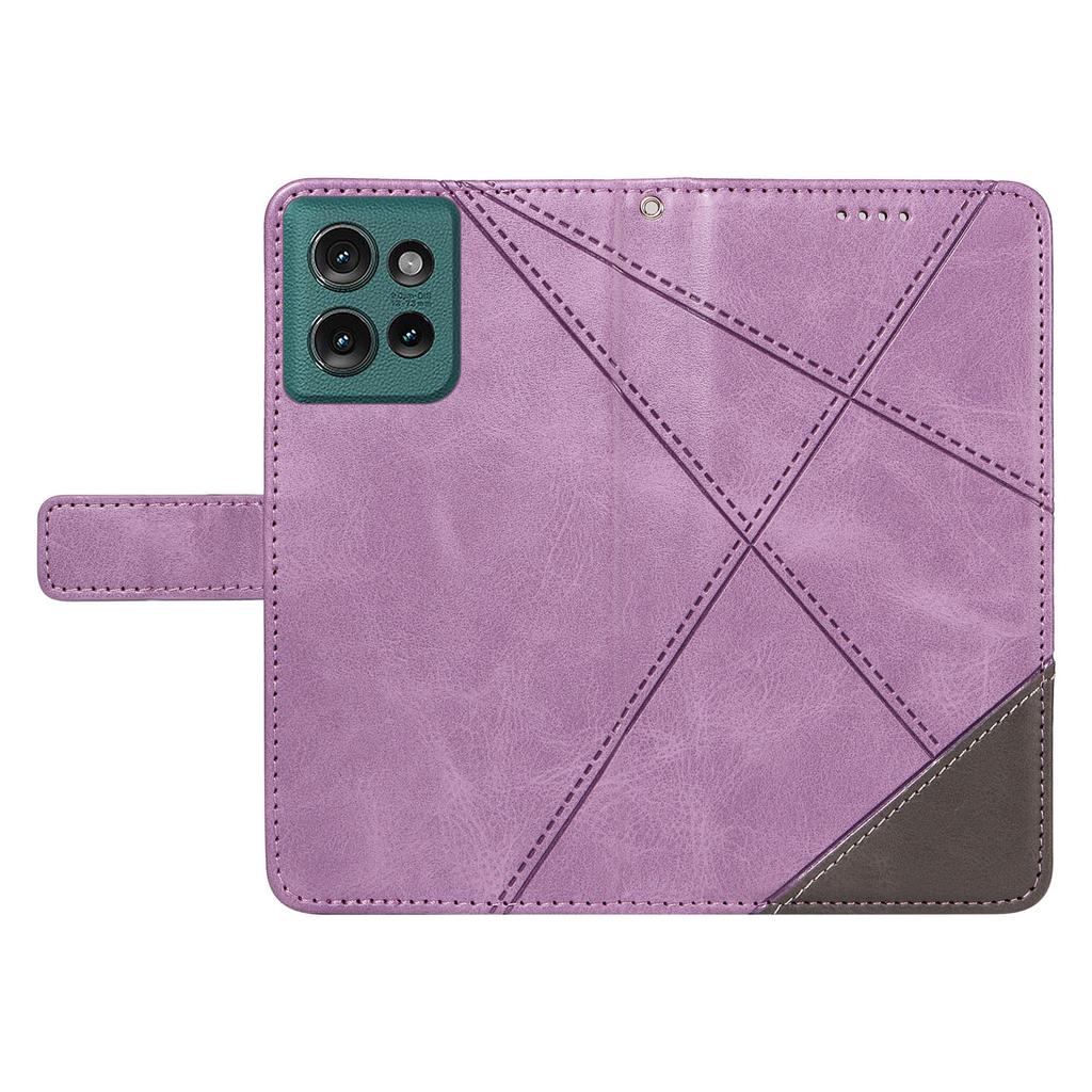 For Motorola Edge 50 5G Case Leather Geometric Line Wallet Phone Cover with Wrist Strap
