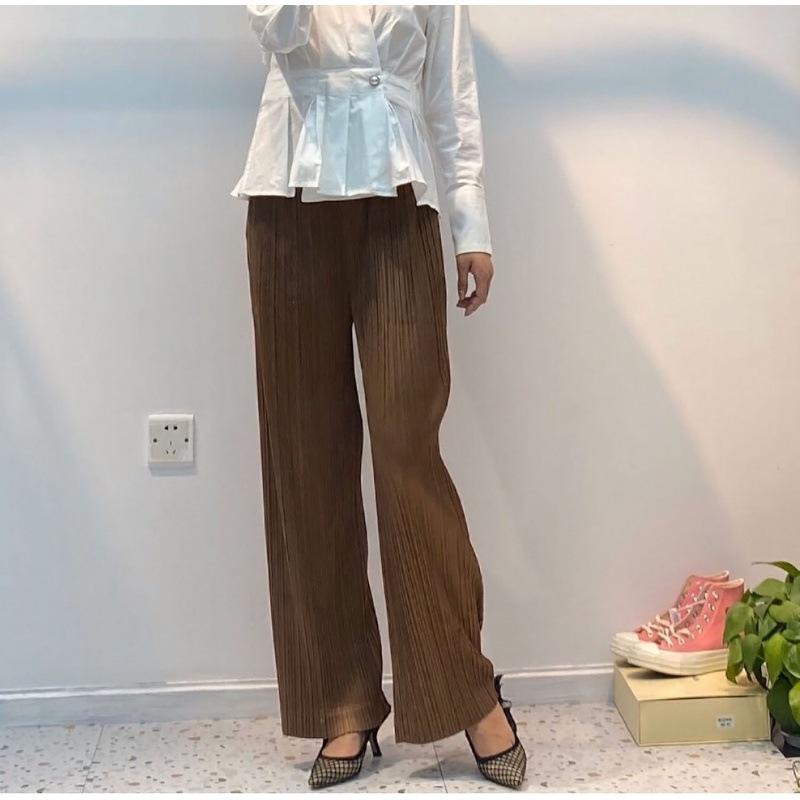 Miyake Women's Irregular Pleated Tops - Short Sleeves, Round Neck, Loose Fit, Slim and Long Niche, Perfect for Summer.