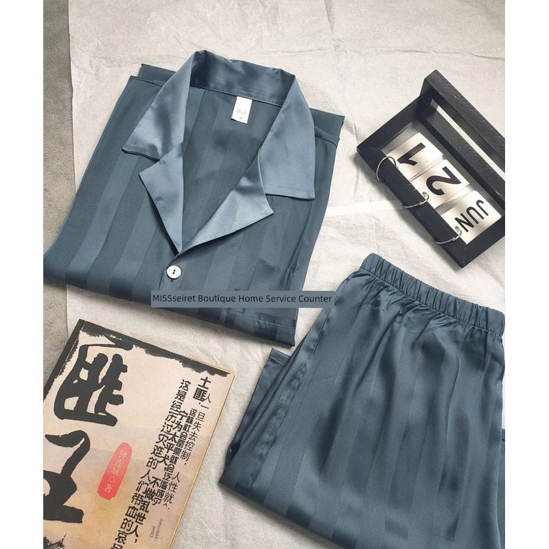 Victoria Men's Secret of Pajamas Spring & Fall Dark Stripes Imitation Silk Long Sleeves Pants Loose Homewear Suit
