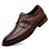 Korean Style Round Toe Men's Leather Shoes with Buckle – Trendy Glossy Business Formal and Wedding Shoes for Nightclub or Hairdresser.