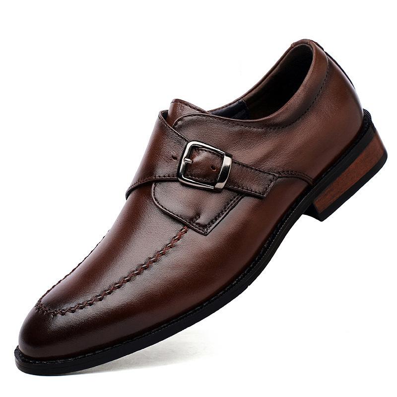 Korean Style Round Toe Men's Leather Shoes with Buckle – Trendy Glossy Business Formal and Wedding Shoes for Nightclub or Hairdresser.