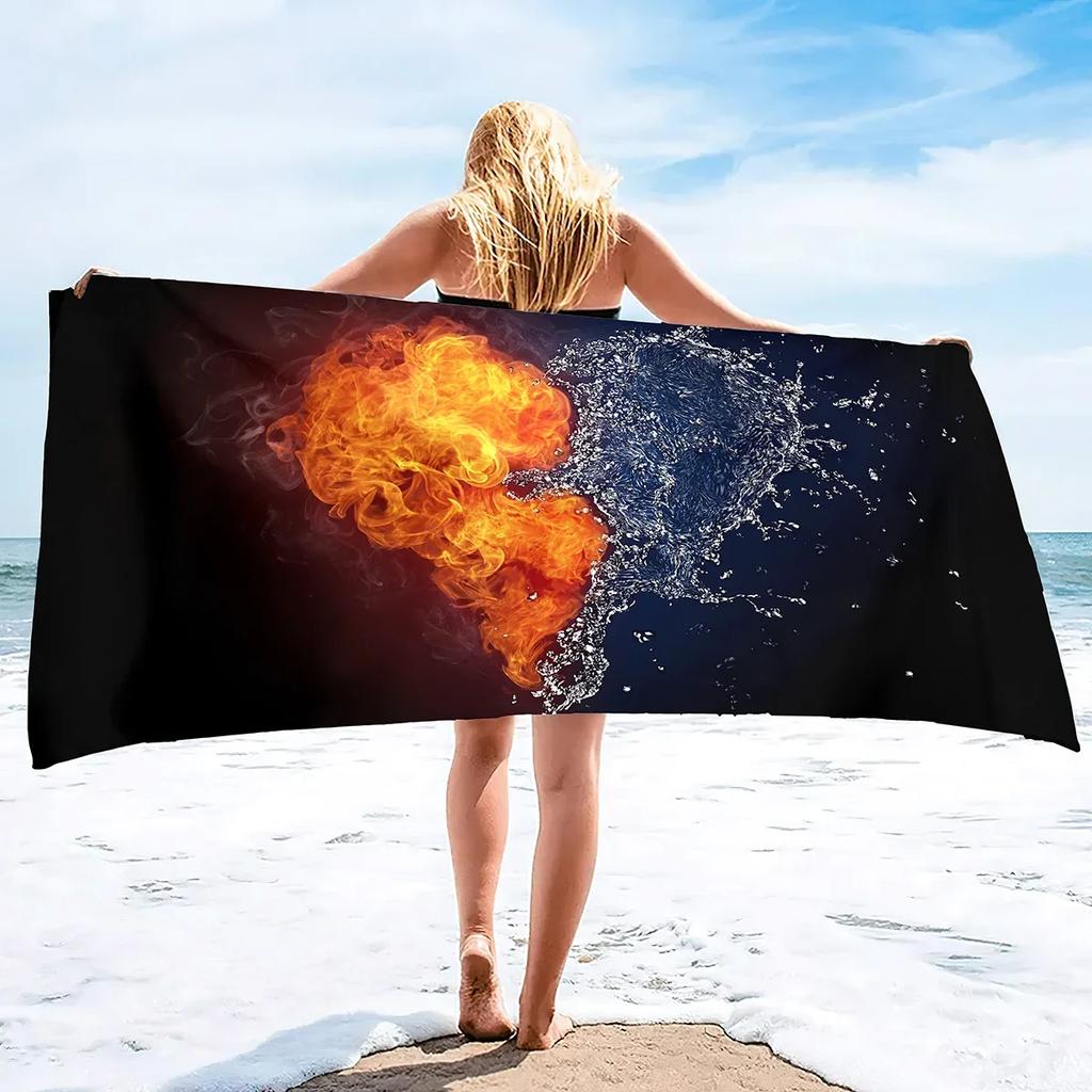 Valentines' Day Beach Towel,Microfiber Pink Fire Bath Towel Oversized,Water Absorbent Towels for Bathroom,Love Heart Bath Towels