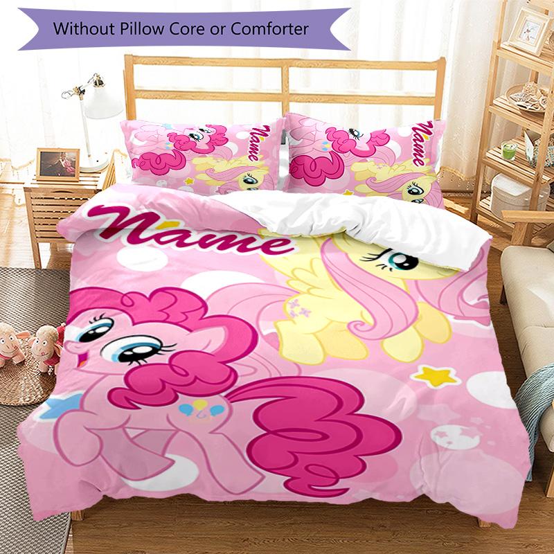 3pcs My Little Pony6 Cover Set - Personalized Name, HD Printed Bedding with 1 Cover and 2 Pillowcases - Perfect for Home Decor, Easy Care