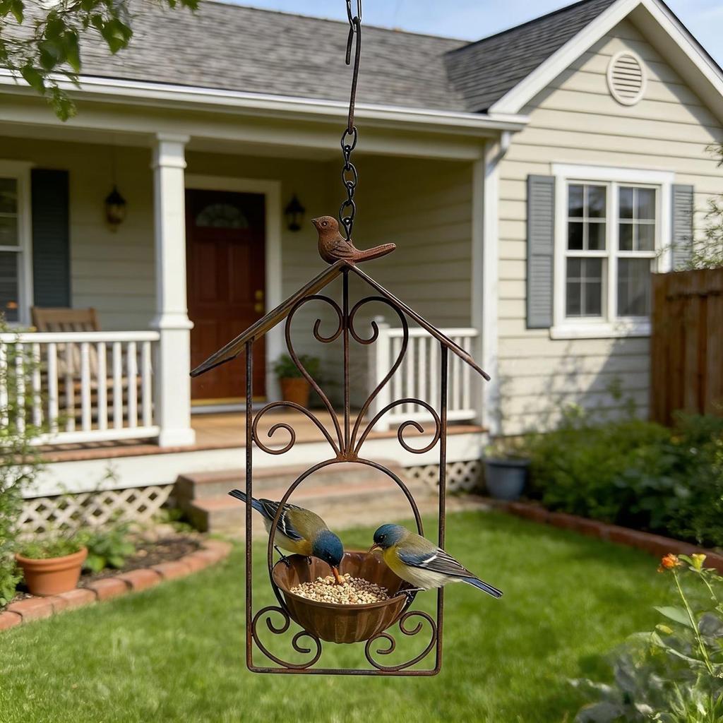 Yard Bird Feeder Garden Rainproof Wild Birds Bowl Patio Vintage Woodpecker Feeder for Finches Bluebird Outdoor Backyard Patio