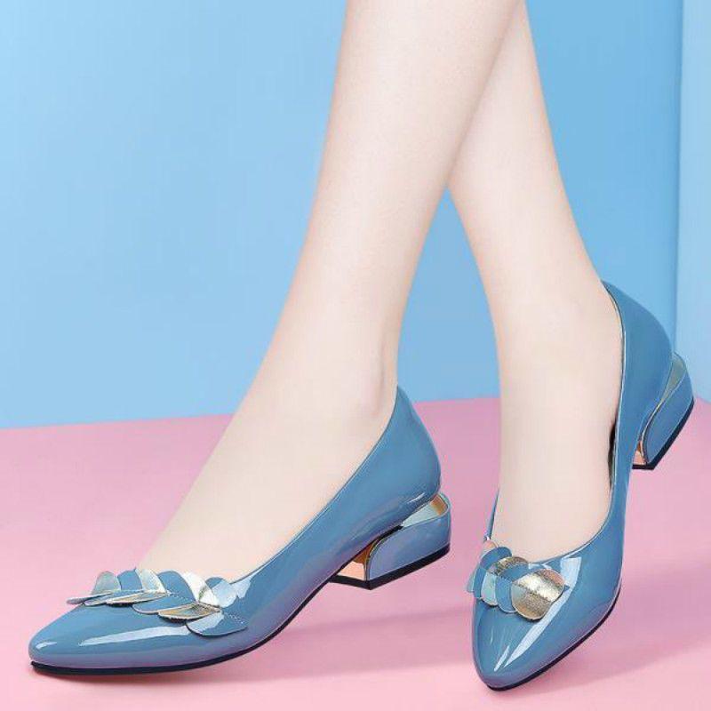 Fashion Low Heel Elegant Blue Normal Leather Casual Shoes for Women 2024 Ladies Summer Footwear Pointed Toe Spring Luxury Brand Young 39