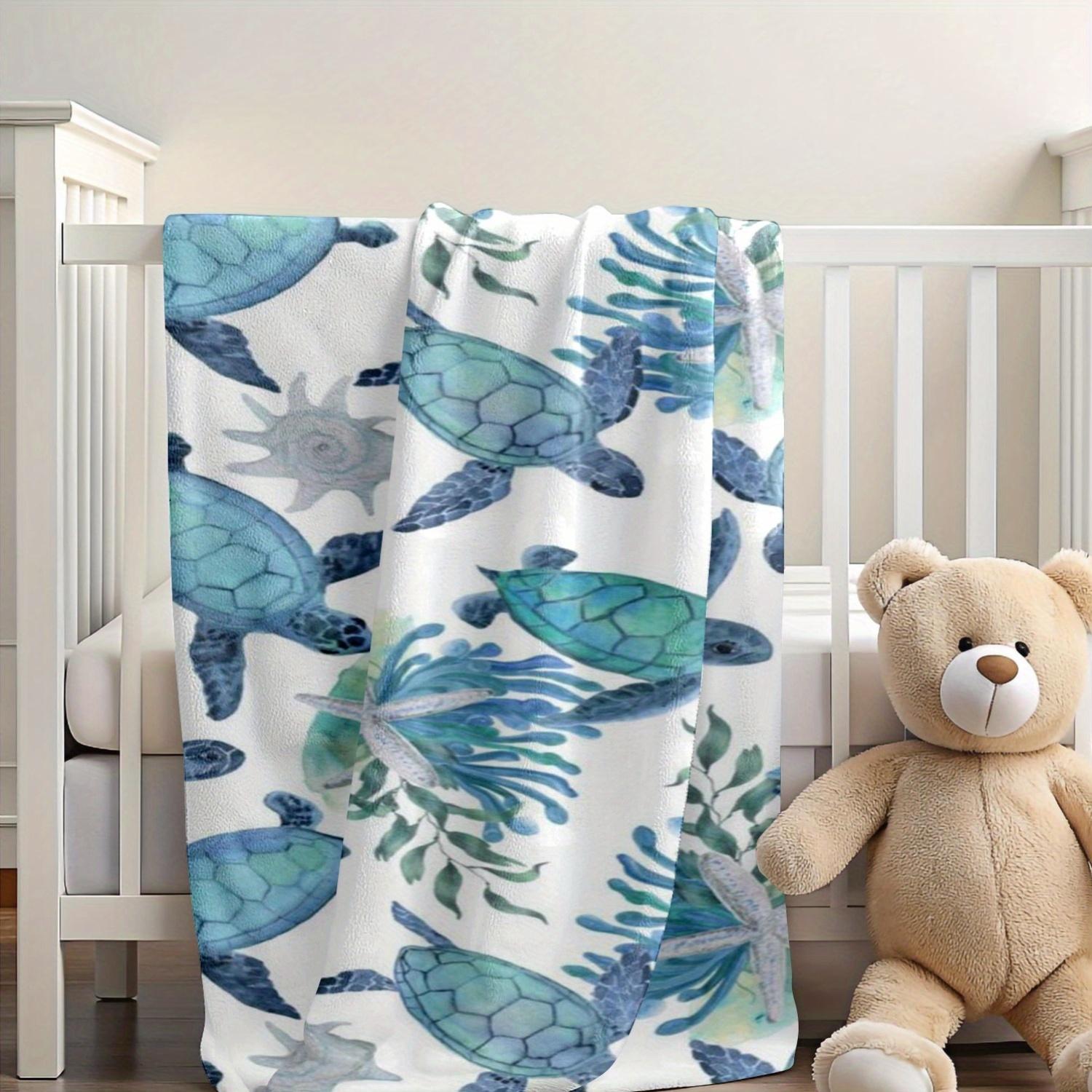 Watercolor Sea Turtle Flannel Blanket - Soft & Turquoise Ocean Theme Bedspread, All-Season Cozy Throw for Bedroom 75X95CM