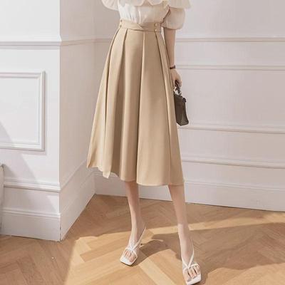 2024 Women's Summer A-line Pleated Midi Skirt - High-waisted, Hip-covering, Slimming Fit