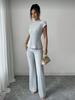 European Women's Solid Color Short-sleeve T-shirt & Ribbed Pants Set - 2025 Style