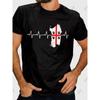 Sardinia Flag T-Shirt with ECG Heartbeat Design & Sardinian Colors - Casual Crew Neck Regular Fit Suitable for Year-Round Wear, Machine Washable