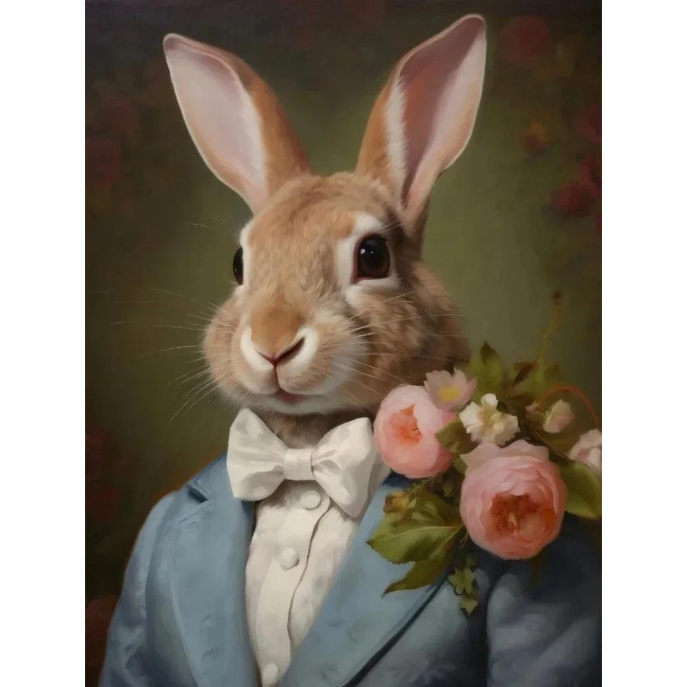 Vintage Palace Aristocrat Gorgeous Costume Animal Tiger Lion Rabbit Art Poster Canvas Paintings Wall Art HD Pictures Home Decor