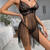 Sexy Lace Mesh Strap Sleep Dress Transparent Gown Women's Boudoir Costume Attractive Nightgown Adult Entertainment Wear Sexs Hot