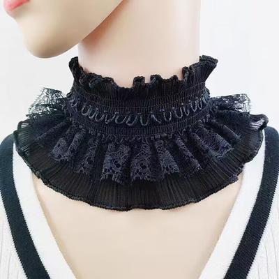 Weiß Schwarz Rüschen Elastische Spitze Falscher Kragen Schal Stehkragen Pullover Elegant Halsbedeckung Falscher Kragen Bekleidungszubehör