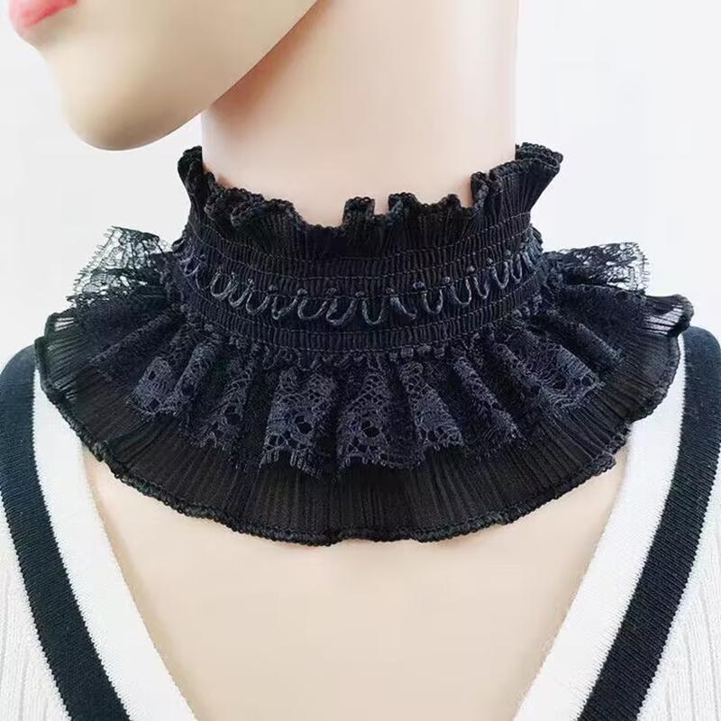 White Black Ruffle Elastic Lace Fake Collar Scarf High Neck Collar Pullover Elegant Neck Cover False Collar Clothing Accessories