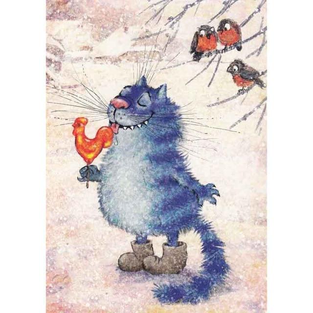 

5D Алмазная вышивка Синие кошки животных Полный круглый алмазная живопись Набор для вышивки крестом Украшение дома Подарок Full Round 40x50CM