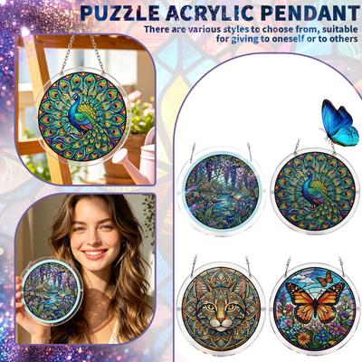 Acrylic Puzzle Window Decoration, Creative Stained Glass Hanging Ornament, Assembleable Window Decoration, Fun DIY Puzzle Ornament, Home Window D