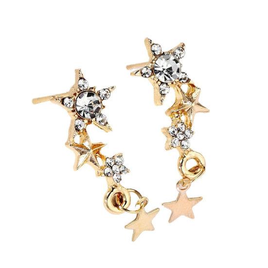 Yousheng Star Stud Earrings for Women Minimalist Rhinestone Dangle Earrings Chic Pentagram Pendant Hypoallergenic Jewelry Gift