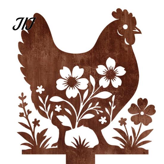 Garden Gift for Plant Lovers Rusty Decorative Stake, Metal Chicken Sloth Pig Dog Animals Silhouette Outdoor Yard Art Decor Sculpture Patio Lawn Flower
