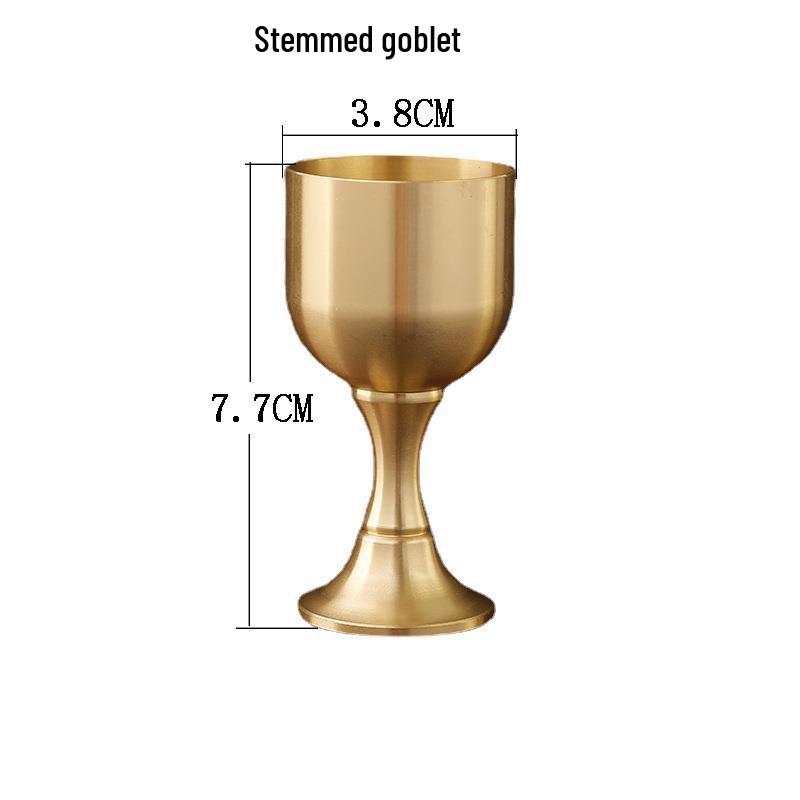 Pure Brass Tall Stem Wine Glass - Copper Cup for Tea Offering, Holy Water, or Decorative Barware Ornament