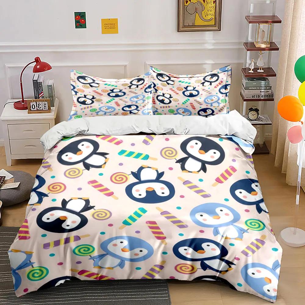 Penguin Themed Decorative Set Soft Comfortable Duvet Cover Bedding Set Included 1*Duvet Cover & 2*Pillowcases gift