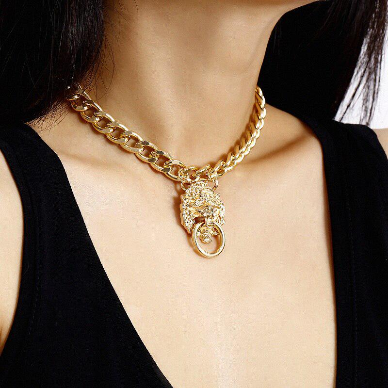 Collana con ciondolo testa di leone punk per donna Collana spessa in lega hip-hop Accessori per gioielli di moda