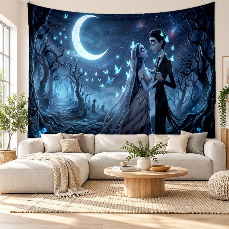 Corpse Bride Emily Victor Wandteppich Heimdekoration Hängendes Stoffkunst-Hintergrundteppich für Schlafzimmer