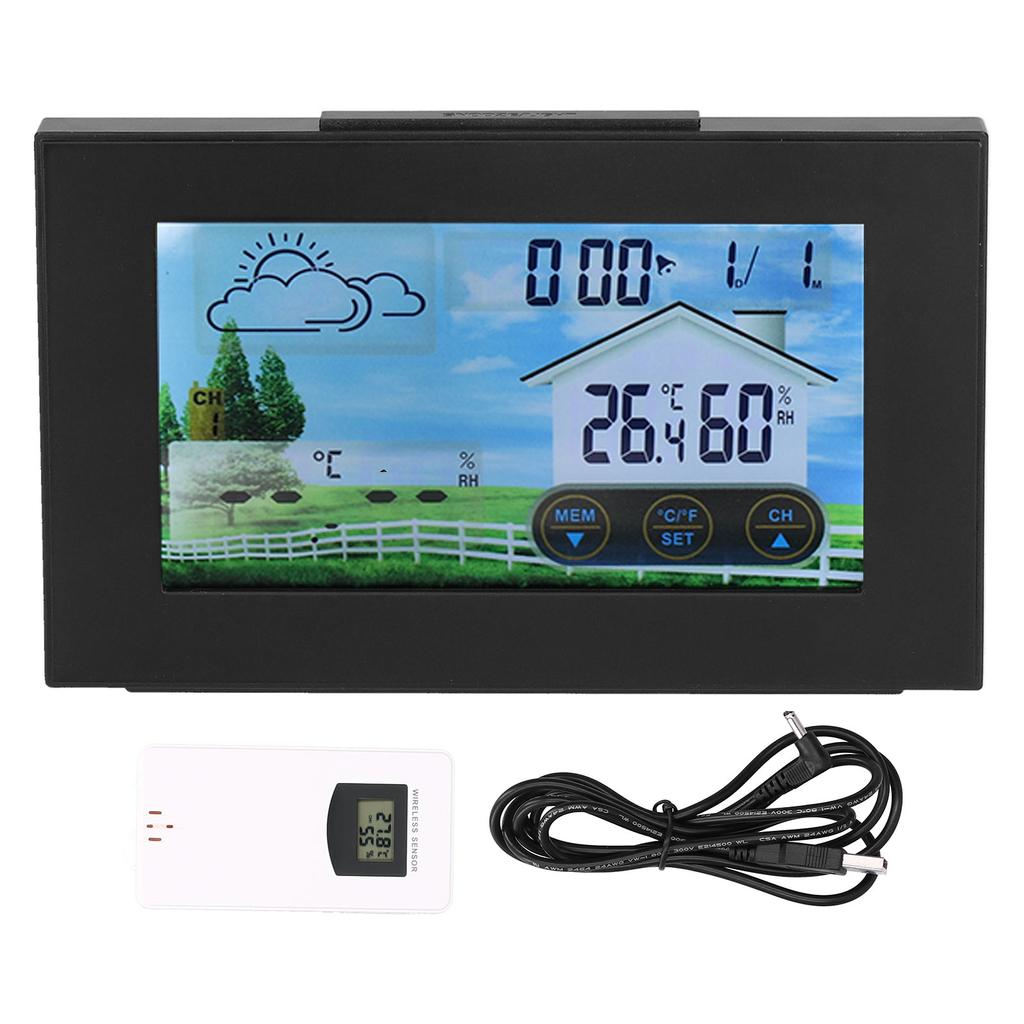 Weather Clock with Color Touch Screen Backlight Indoor Outdoor Thermometer Hygrometer Weather