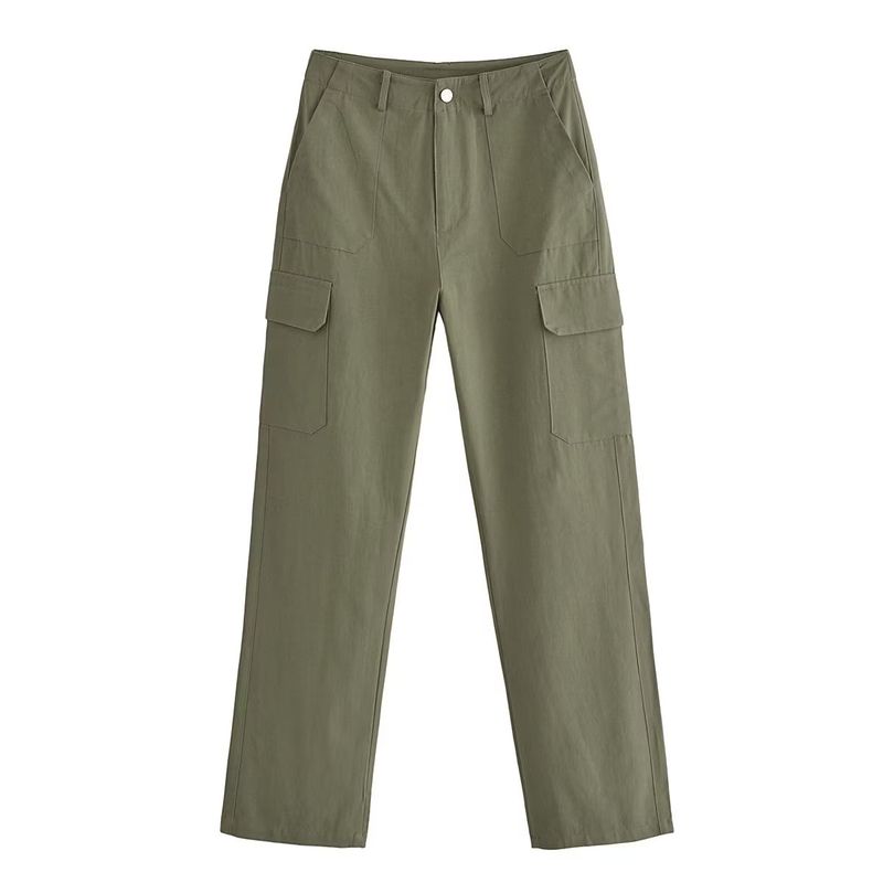 Kaslead Fashion Wind High Waist Straight Cargo Pants