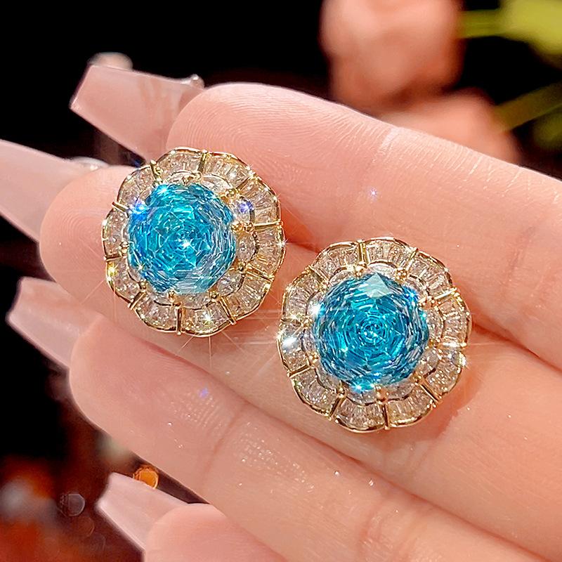 Jewelry Copper Bottom Gold-Plated Simulation Sea Blue Retro Brushed Light Luxury Suit Women 16-14M