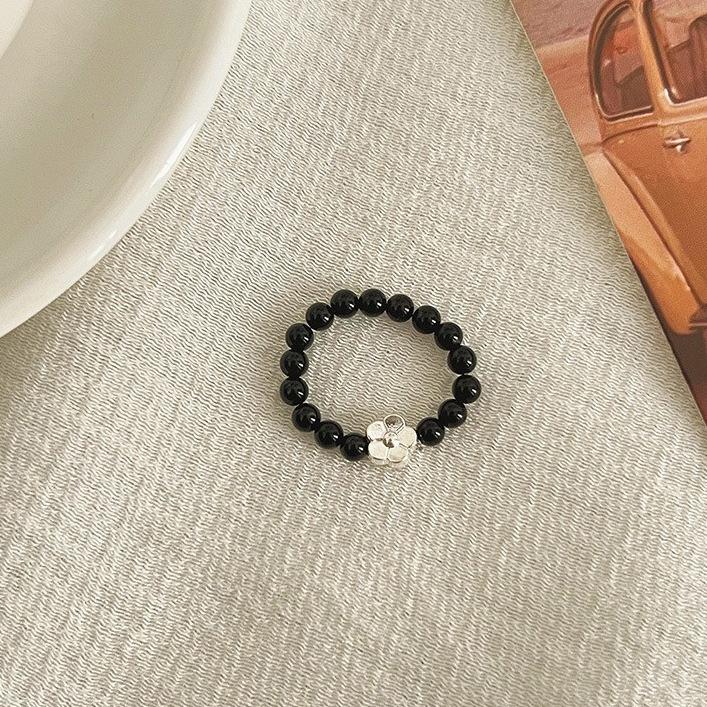 Pearl Beaded Ring Women's Elastic Rope Literary Stacking Index Finger Ring High-end Handmade Ring Jewelry