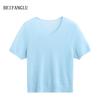 Northern Deer Spring Alpaca Wool V-neck Knit Short Sleeve - Soft & Light for Spring/Summer