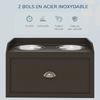 Elevated Dog Bowls, 2-in-1 Bowl Holder Storage, Drawer, 2 Bowls, 60 x 30 x 36 cm, Coffee Brown