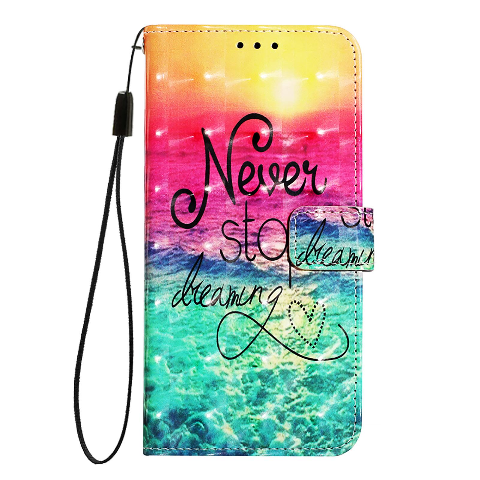 

For Motorola Moto E14 4G Leather Case Pattern Printing Wallet Stand Mobile Cover with Strap Never Stop Dreaming