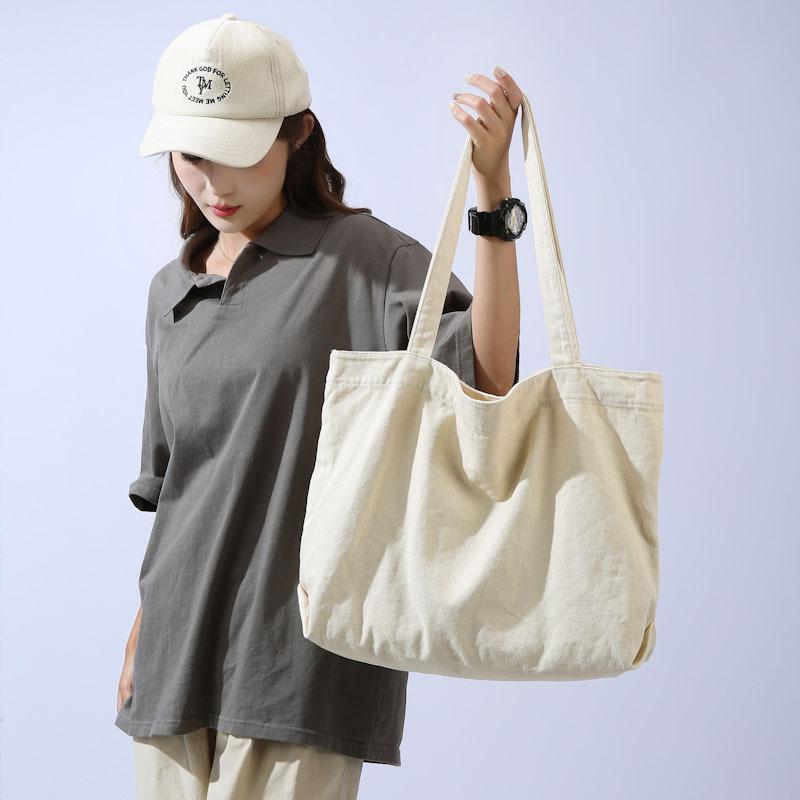 Large Capacity Tote Bag Female Canvas Bag Student Class Shoulder Bag Retro Cloth Bag Simple Versatile Cloth Bag Trendy