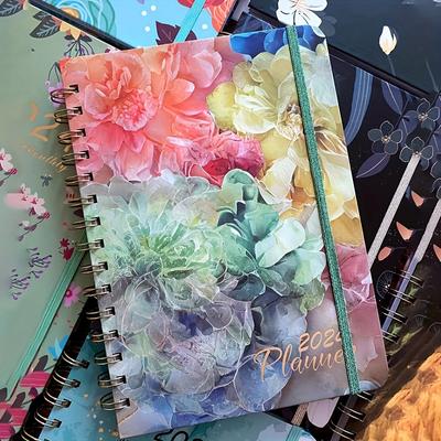 Retro Rose Blossom Calendar, 76 Pages, 152 Pages Planner Weekly Plan, A5 Coil Notebook English Diary