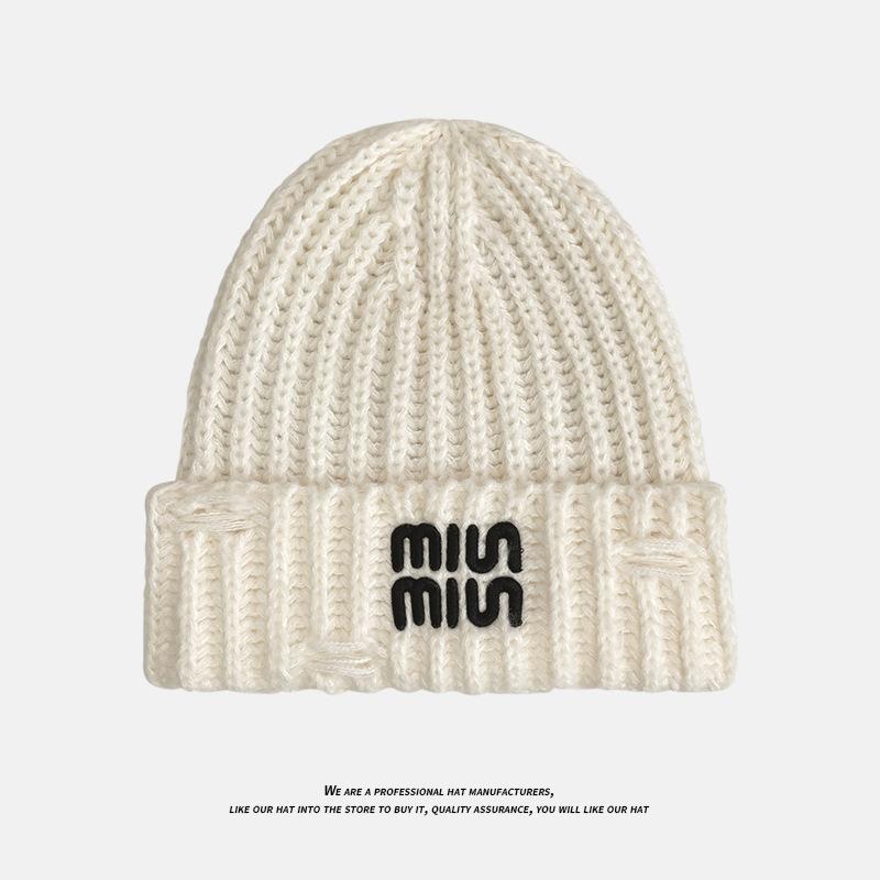 Korean Style Knitted Hat for Women Winter Warm Ear Protection Hooded Hat Thickened Windproof and Cold Protection Ear Protection Hat Letter Woolen Hat
