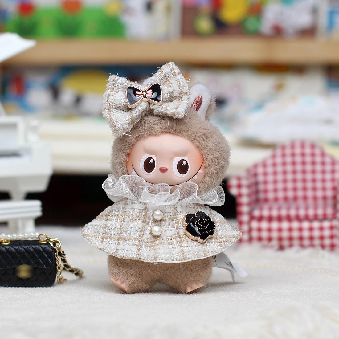 

10cm Doll Clothes Outfit Accessories For Labubu Classic Grid Style Dress Cloak Set Dolls Clothing Gifts V4 4.0 clothesMini s Kid Friendly Entertaining no doll