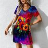 Mode d'été Robe pour femme à col en V Imprimé Artistique Motifs Floraux Robes Courtes Sexy