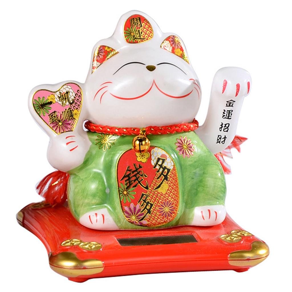 Solar Automatic Waving Lucky Cat Vivid and Lovely Home Desktop Ornament for Women Men Home Office Decor