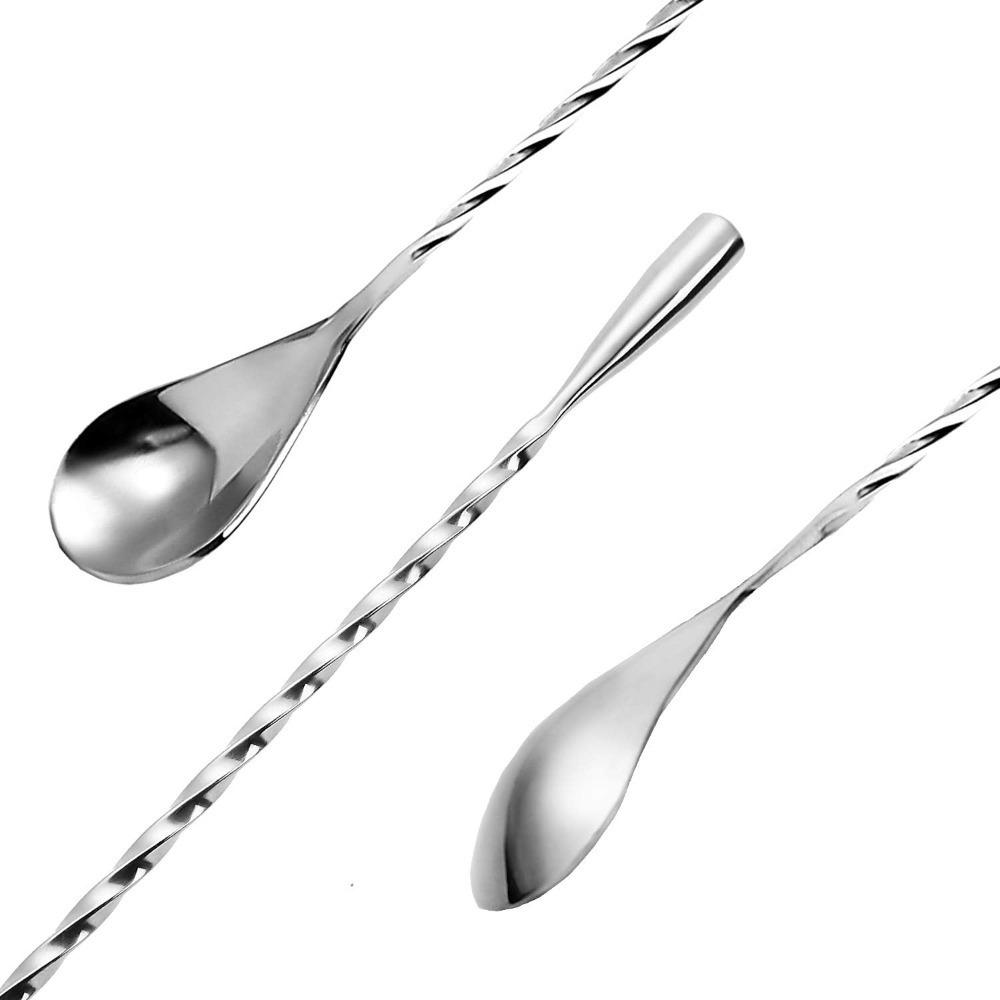 D2 30/40cm 304 Stainless Steel Stirring Bar Spoon Cocktail Spoon Spiral Pattern Bartending Tool Drip Spoon Long Handle Bar Tool