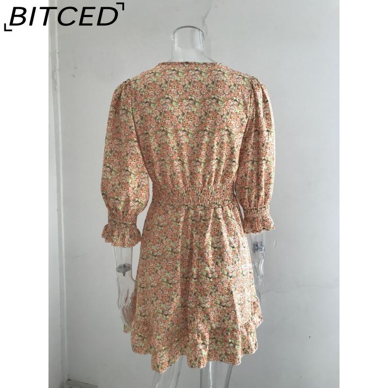 BITCED Summer Floral Print Mini Dresses Women Vintage Sexy A-Line V-Neck Half Sleeve Party Dress Female Casual Elegant Beach Dress