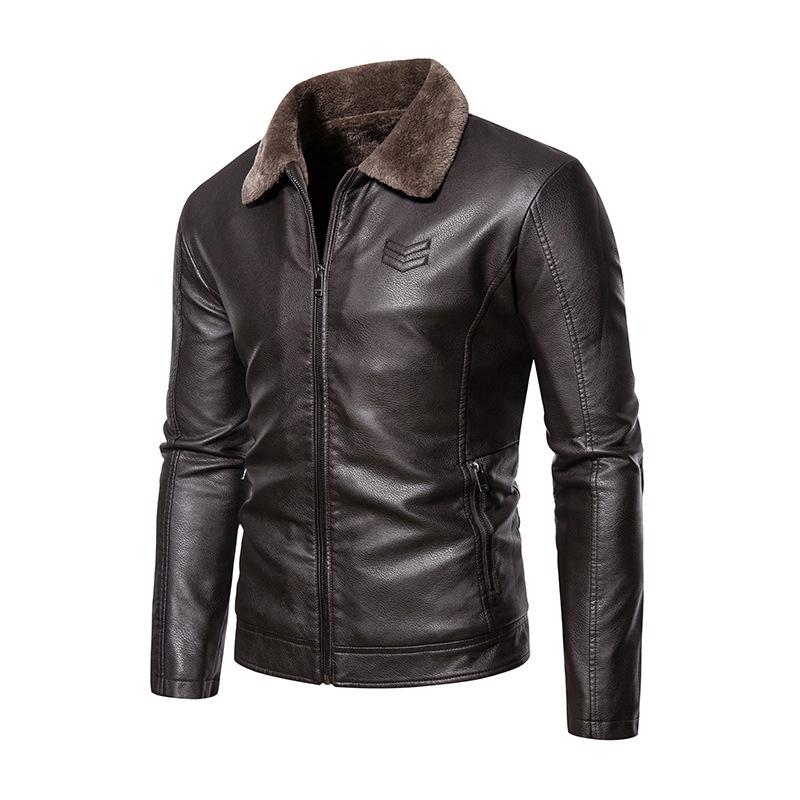 Men's Winter Lapel Leather-Fur PU Jacket - Velvet Lined Business Style