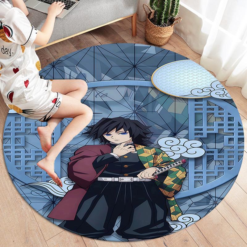 Demon Slayer Art Round Area Rug Carpet Rug For Living Room Bedroom Sofa Playroom Decor Nonslip Floor Mat