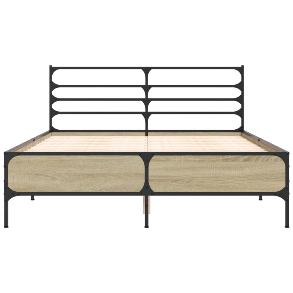 Bed Frame Sonoma Oak 120 x 190 cm Particleboard and Metal
