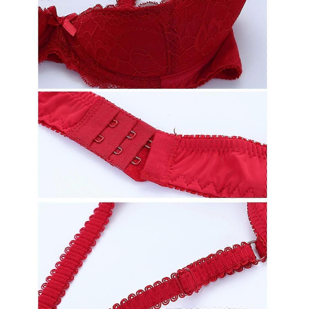 Women's Lace Shelf Bra Padded Push Up Bra 1/4 Cup Balconette Bra Underwire Bralette Sex Balconette Bra Underwire Gifts Red 80C New Arrival