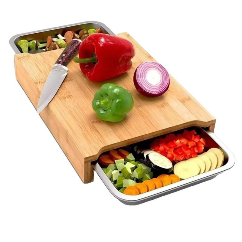 Bamboo Cutting Board Kitchen Use Multi-Functional Pull-Out Vegetable Fruit Prep Portable Square Design