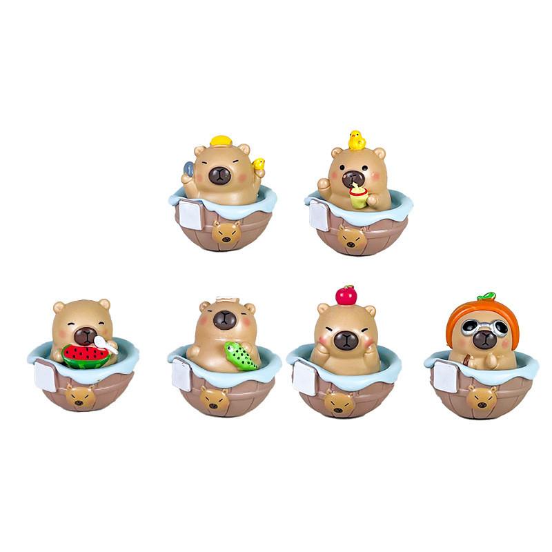 

Cute Cartoon Bathing Capybara Eating Watermelon Model Desktop Decoration Set For Collectors And Kids