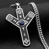 Nordic Viking Rune Odin's Eye Compass Cross Pendant Necklace for Women Men Celtic Knot Natural Stone Chain Divination Jewelry