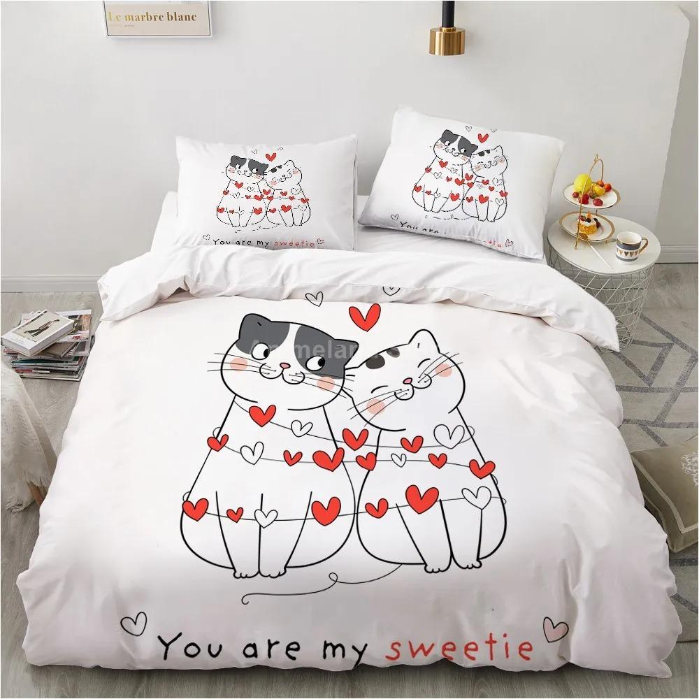 Cartoon Love Cats Bedding Set Animal 3d Bed Linen Quilt Duvet Cover Sets Home Textile Decor Twin Single Queen King Size Fashion