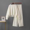 Ladies' Early Autumn New Sweater Fashion Two-piece Set  Shoulder Long Sleeve Pullover + Straight Wide Leg Pants Combination