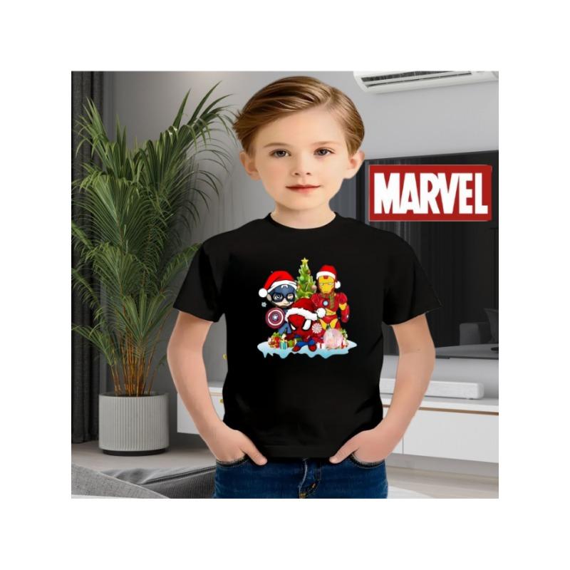 

Официальная детская футболка Marvel с милым рождественским принтом героев Marvel, дизайн Капитана Америки, Человека-паука и Железного человека - Бреа 150
